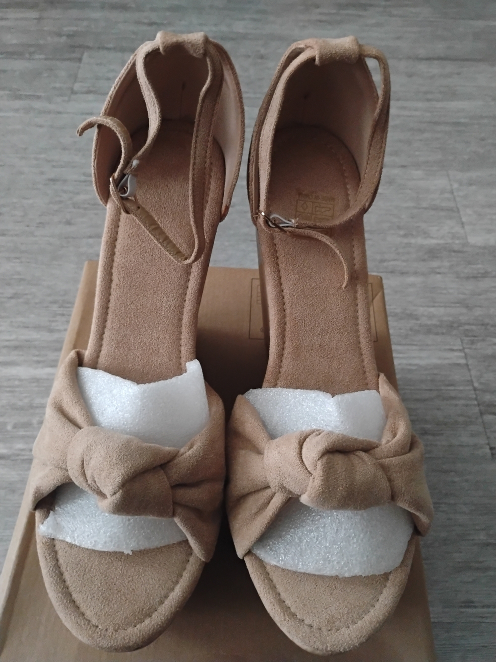 Women's Tan Knotted Suede Ankle-Strap Sandals